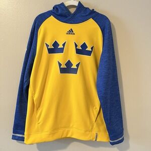 Team Sweden Hoodie Sweatshirt Yellow Blue 2016 World Cup Hockey Adidas L WCOH